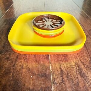 Vintage Tupperware Plates & Coasters Set – Harvest Gold, Orange, Retro 70s